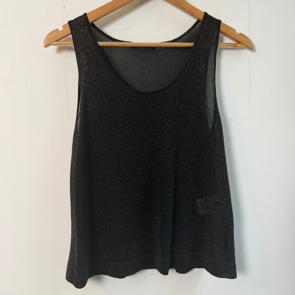 Maison Lurex Paris Metallic Knit Tank Top Black Gold Large Excellent